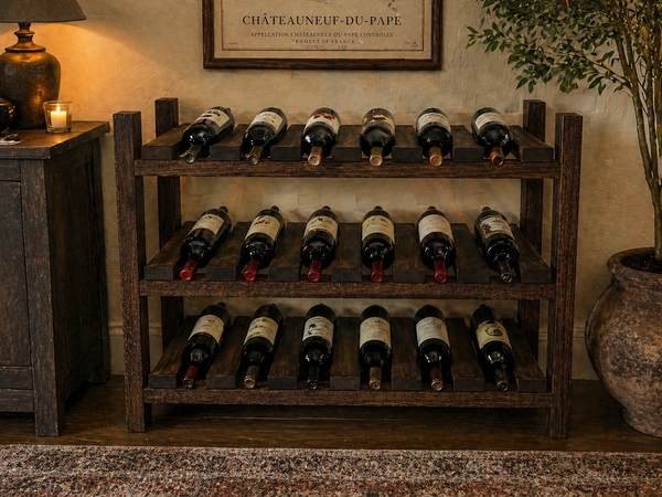 Wooden Wine Rack – Dark Walnut 18 Bottle Rustic Wine Holder