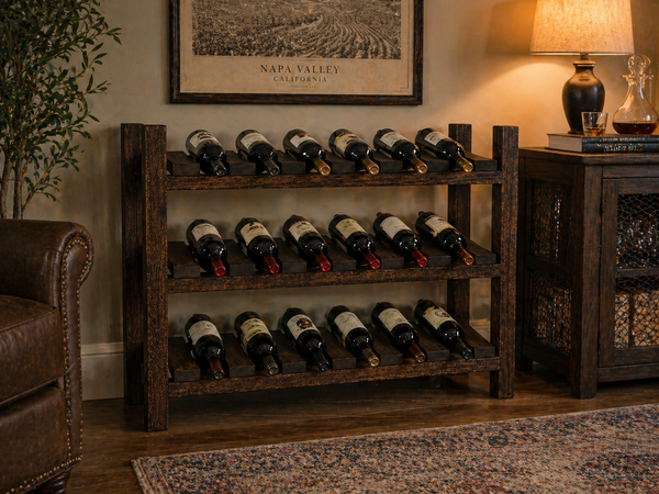 Wooden Wine Rack – Dark Walnut 18 Bottle Rustic Wine Holder