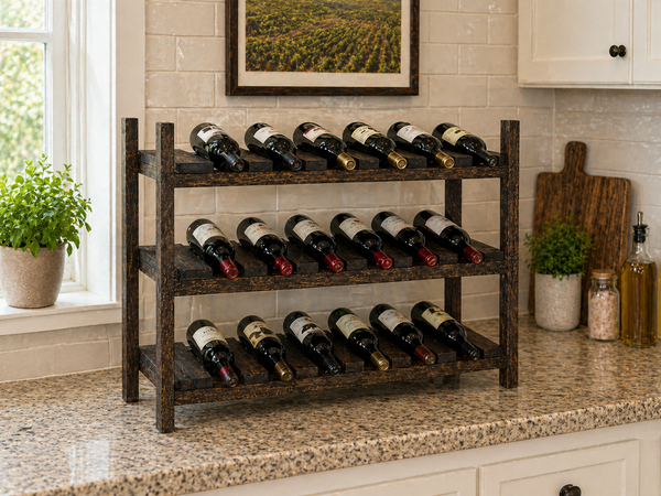 Wooden Wine Rack – Dark Walnut 18 Bottle Rustic Wine Holder