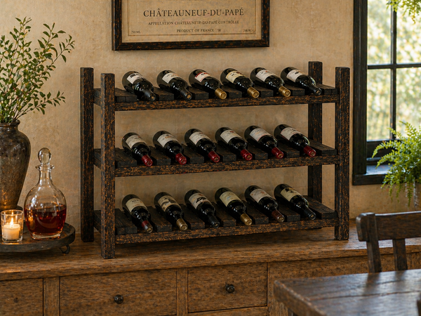 Wooden Wine Rack – Dark Walnut 18 Bottle Rustic Wine Holder