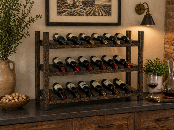 Wooden Wine Rack – Dark Walnut 18 Bottle Rustic Wine Holder
