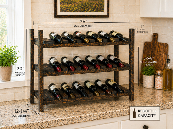 Wooden Wine Rack – Dark Walnut 18 Bottle Rustic Wine Holder