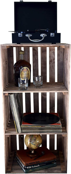 Cherry stained 3 tier record player stand with shelves for vinyl and décor