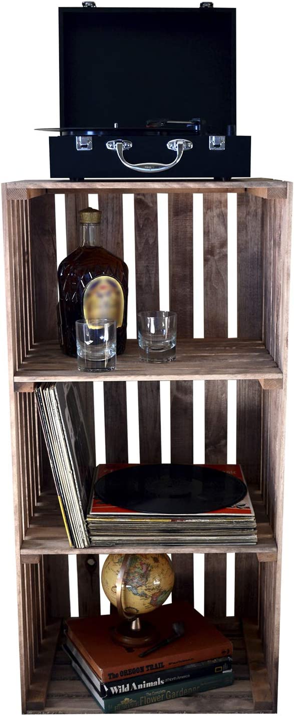 Cherry stained 3 tier record player stand with shelves for vinyl and décor