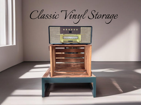 Farmhouse style cherry stained LP holder for vinyl records