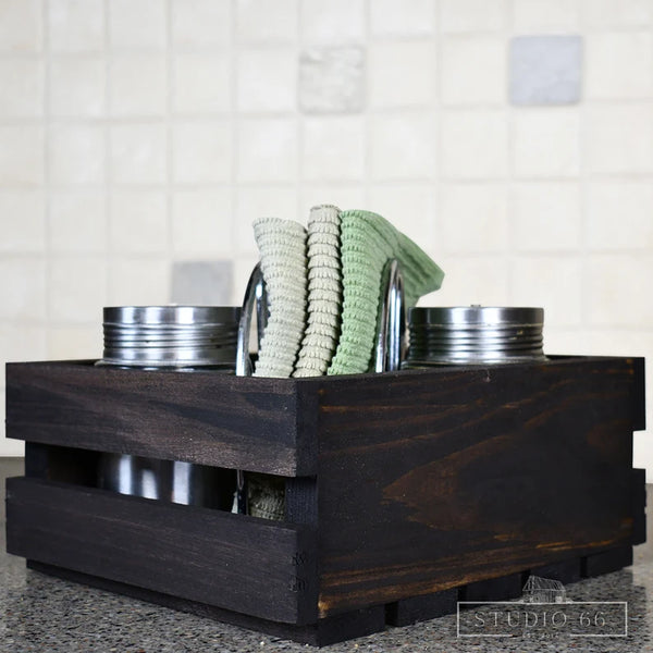 Rustic dark wood display crates for farmhouse style organization.