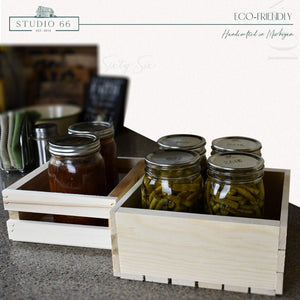Eco-friendly natural wood crates used for pantry jar storage