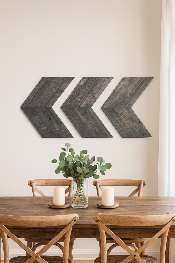Rustic gray chevron wood arrows wall art with natural distressed finish.