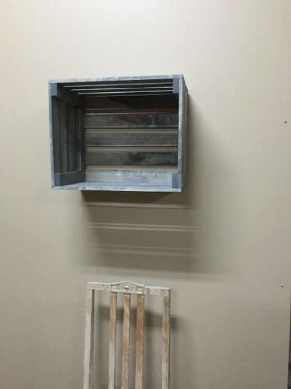 Farmhouse gray slat end wooden crate for storage and organization