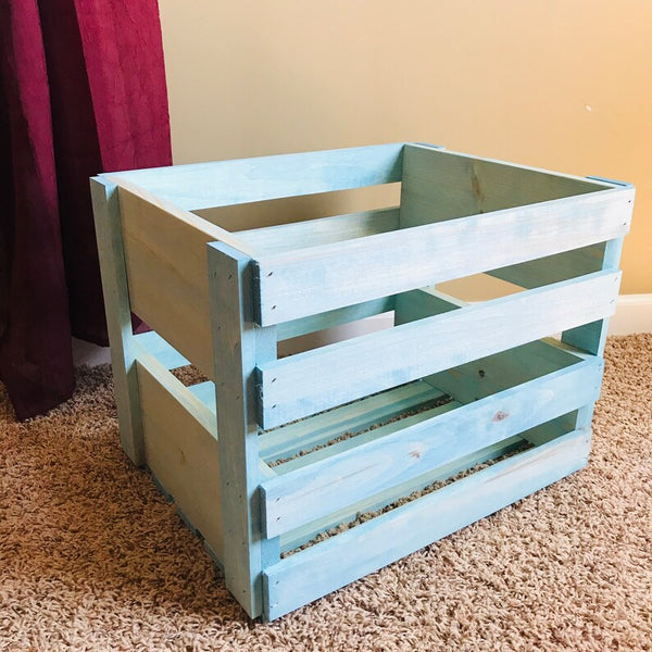 Empty Vintage Blue stained LP storage crate for vinyl records