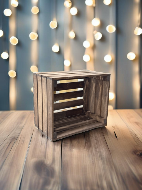 Handmade medium brown slat end crate, rustic organizer for home decor