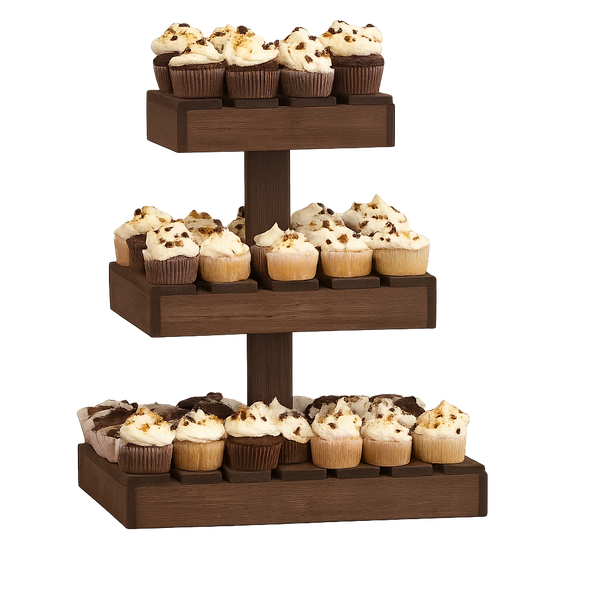 Rustic medium cupcake stand filled with cupcakes 