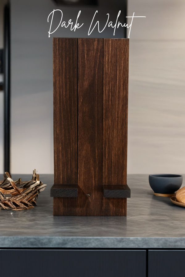 Dark Walnut stained wooden phone stand, rustic handmade accessory