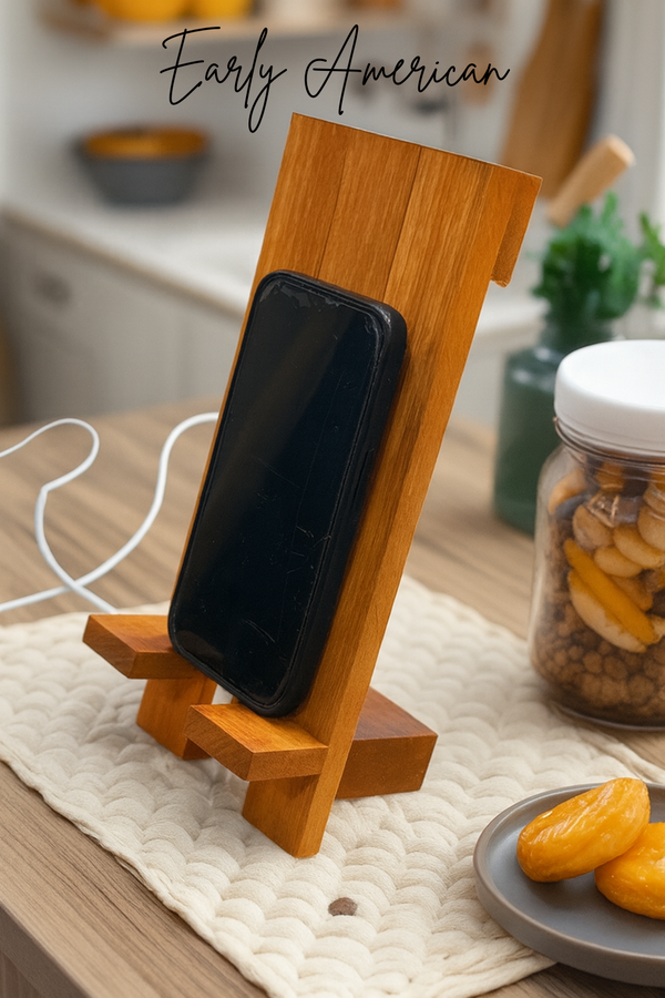 Farmhouse wooden phone stand in Early American stain, handmade