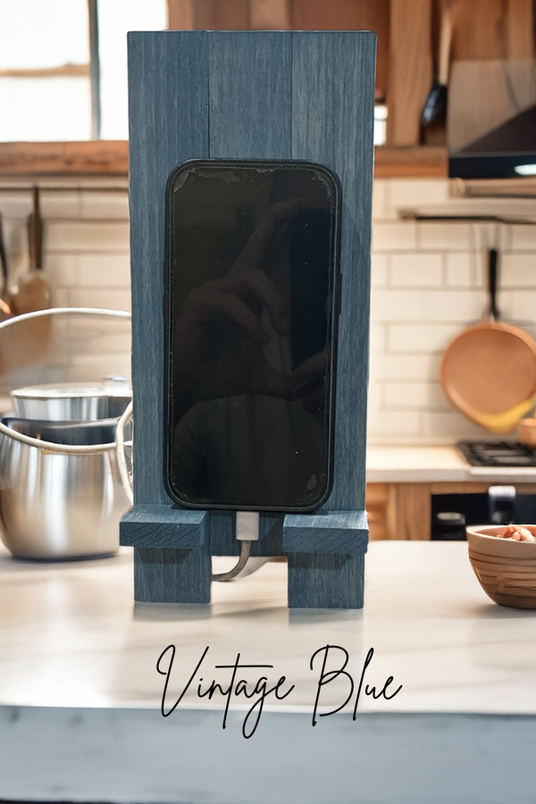 Vintage Blue stained wooden phone stand, rustic farmhouse accent
