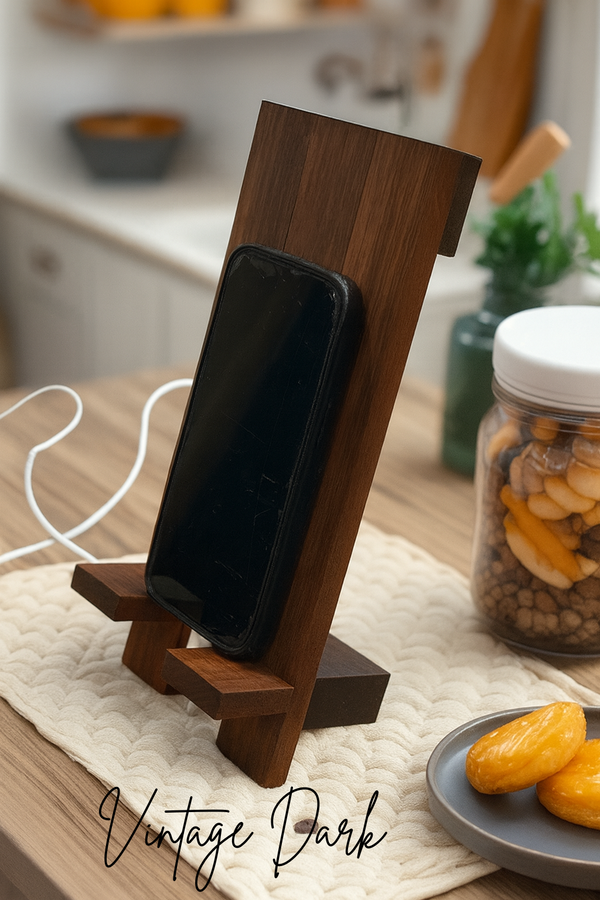 Rustic wooden phone stand in Vintage Dark stain, farmhouse décor