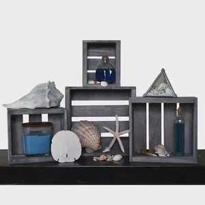 Video showcasing rustic gray nesting crate set for farmhouse storage and decor.