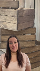 Product video showcasing rustic wooden nesting crates for farmhouse storage and decor.