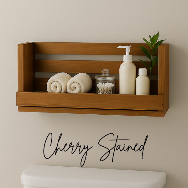 Rustic wall shelf in Cherry stain, farmhouse kitchen or bathroom décor