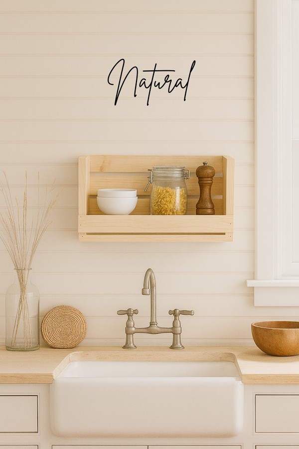 Rustic wall shelf in Natural finish, farmhouse kitchen or living room storage